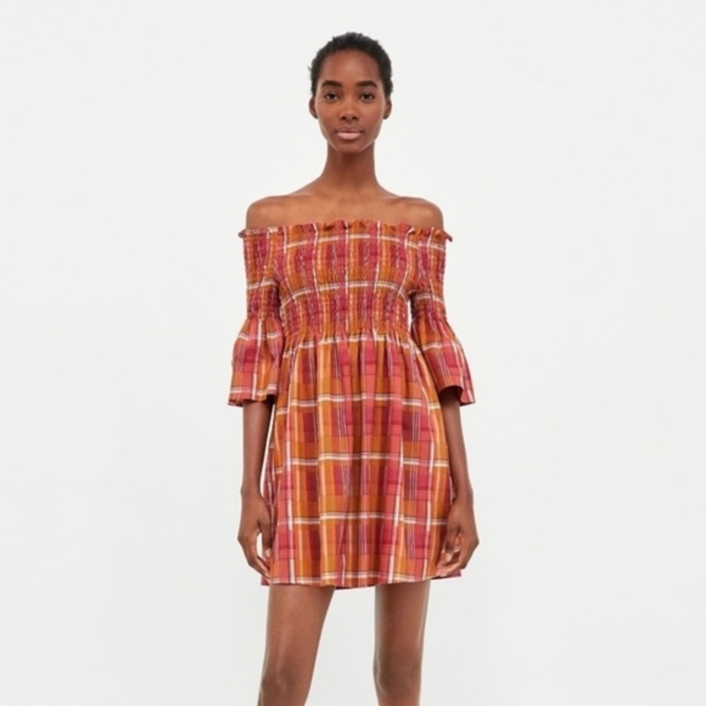 Zara Smocked Off the Shoulder Dress